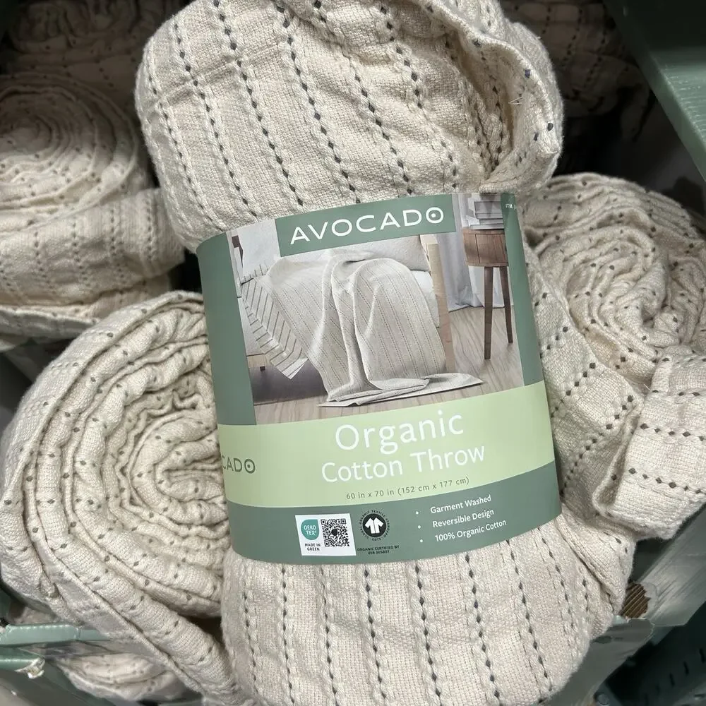 Avocado Organic Cotton Throw Blanket 60x70 Reversible Garment Washed Ionic Blue